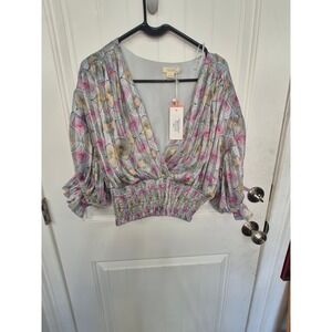 Good people design Smocked Top Blouse V-Neck‎ Long Sleeve Multicolor Size small
